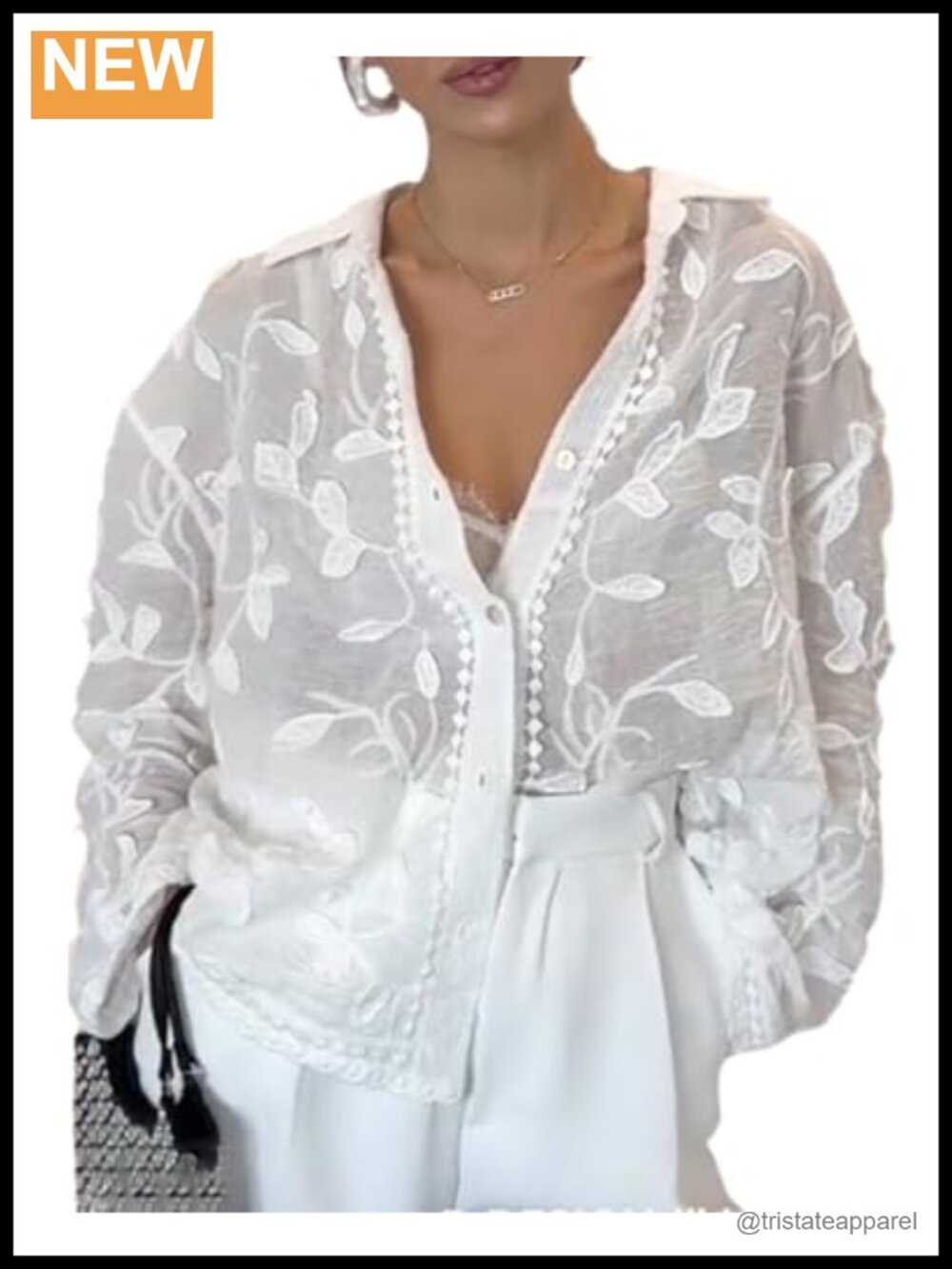 Women's Embroidery V-Neck Button Down Shirt, Long Sleeve Boho Blouse